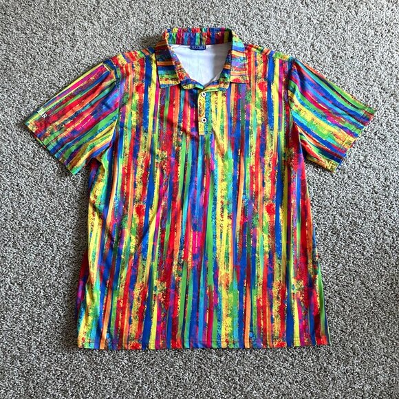 Hreski Mens Size Large Multicolor Stripe Short Sleeve Polo Shirt - Picture 7 of 7